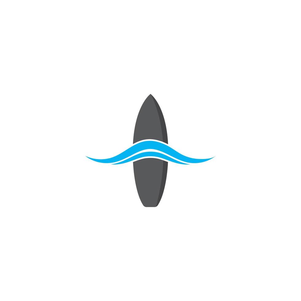 Surf board logo with waterwave vector icon template