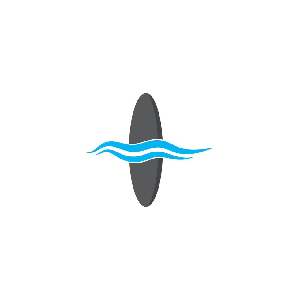 Surf board logo with waterwave vector icon template