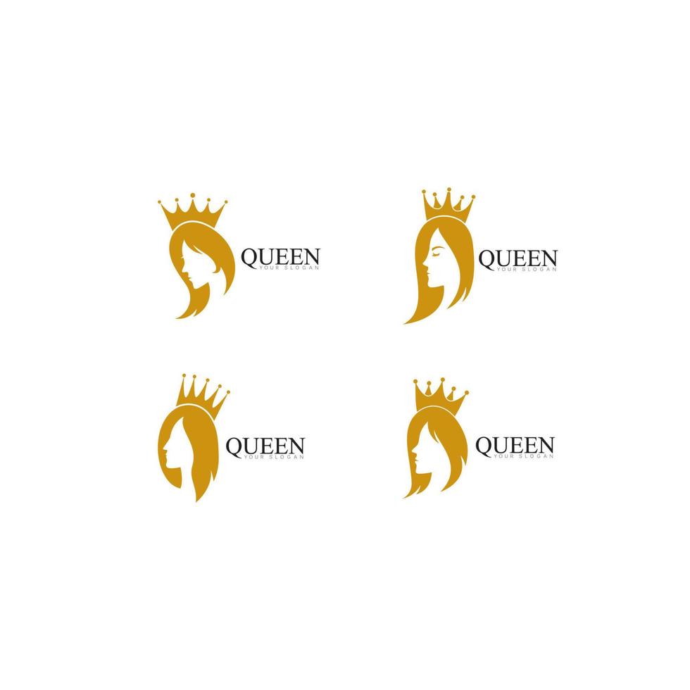 golden beauty queen with crown template logo vector illsutration