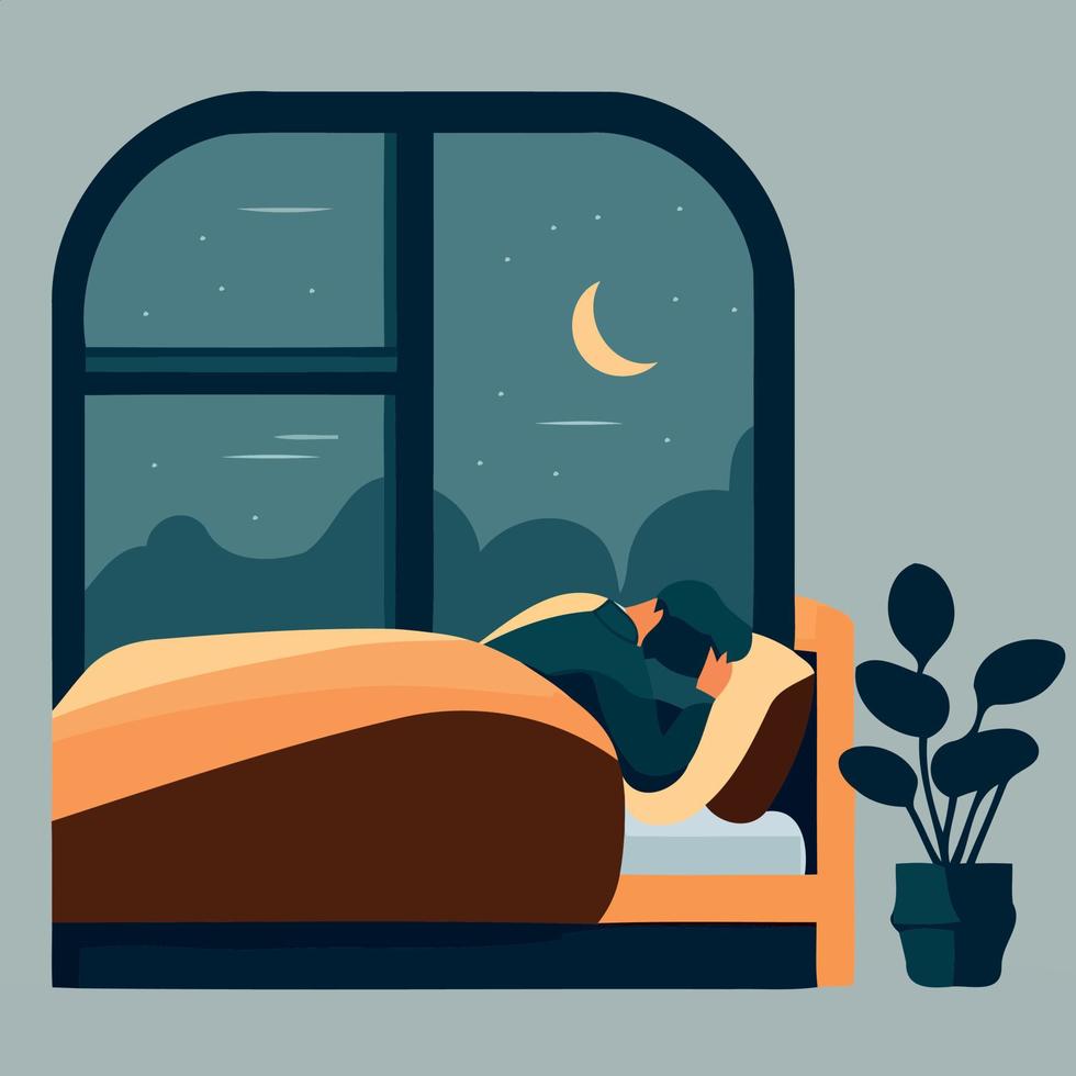 Human character sleeping at night vector