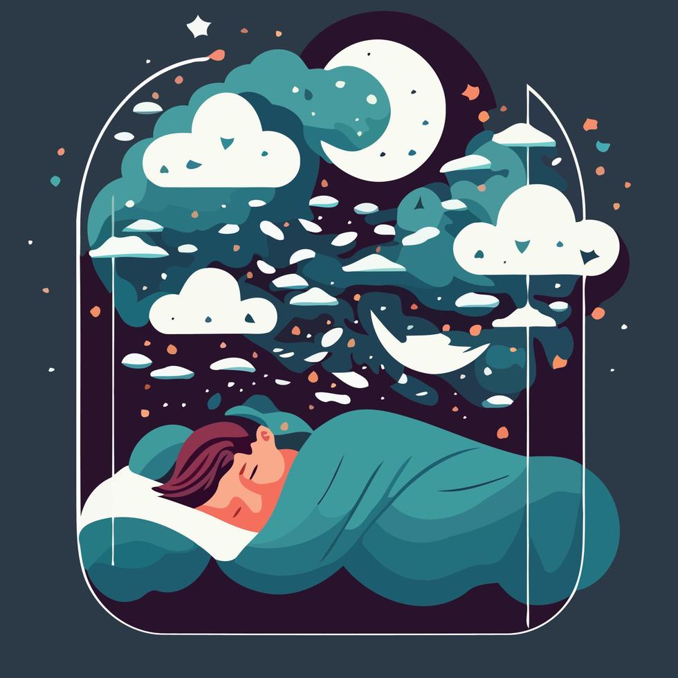 Human character sleeping at night vector