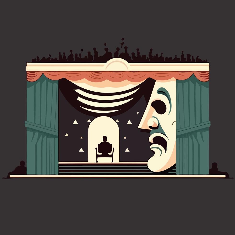 dramatic mask object on theater stage vector