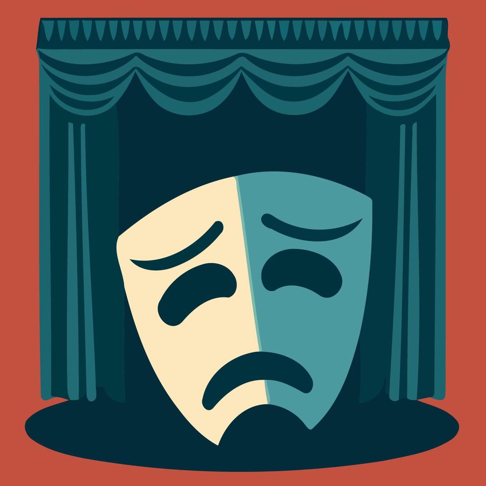 dramatic mask object on theater stage vector