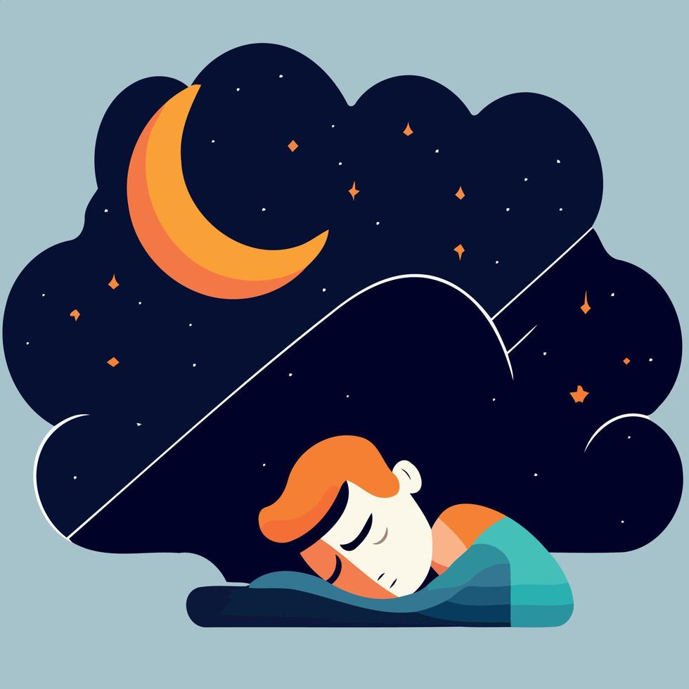 Human character sleeping at night vector