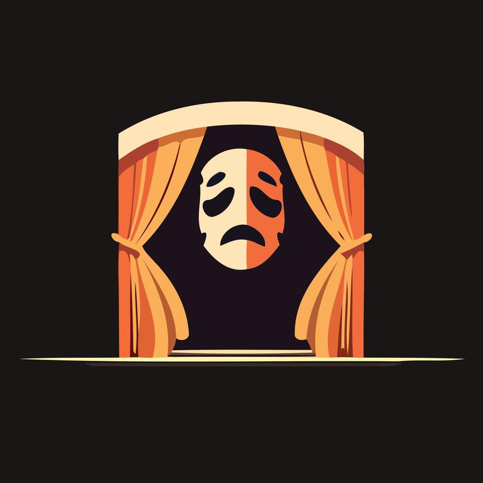 dramatic mask object on theater stage vector