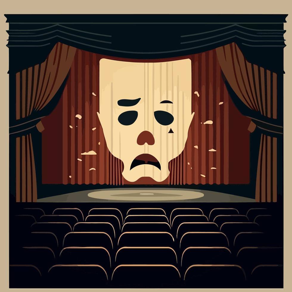 dramatic mask object on theater stage vector