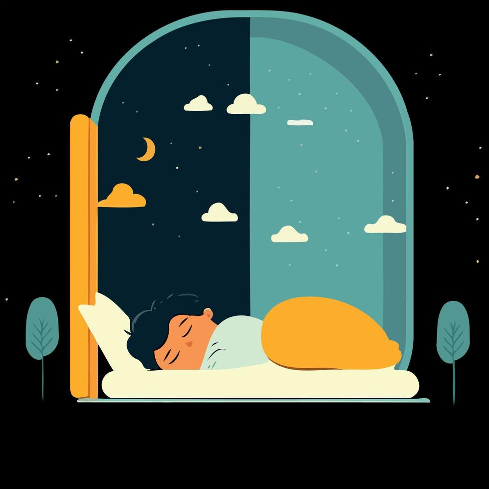 Human character sleeping at night vector