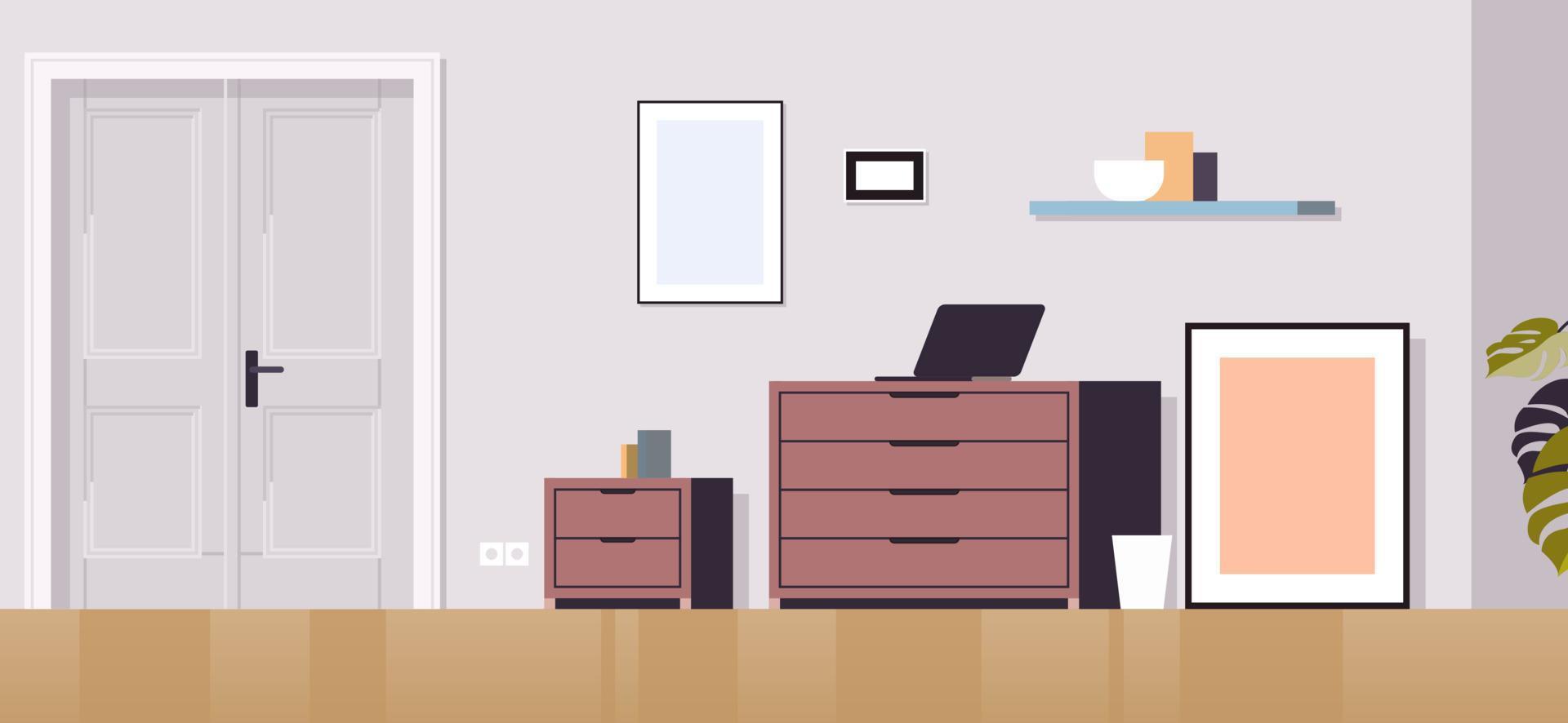 Living room interior furniture cabinet home drawer and room door concept flat vector illustration.