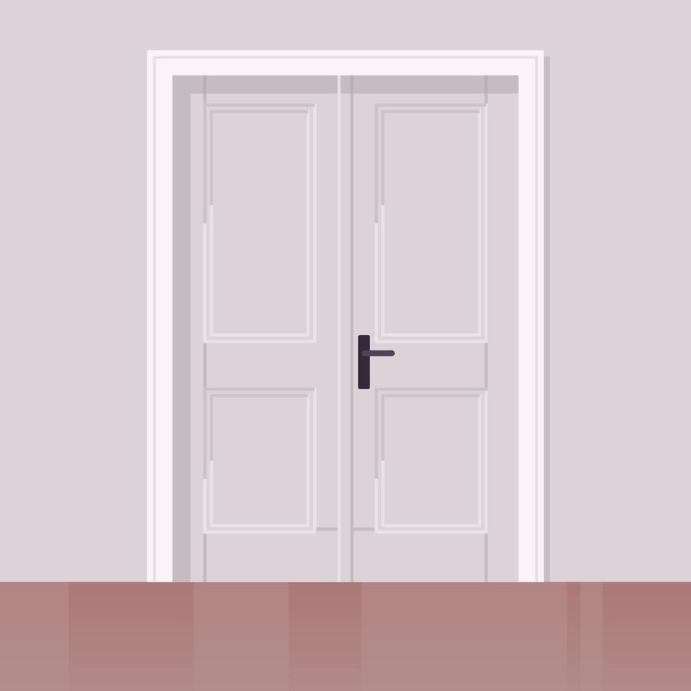 White closed door with frame isolated concept flat vector illustration.