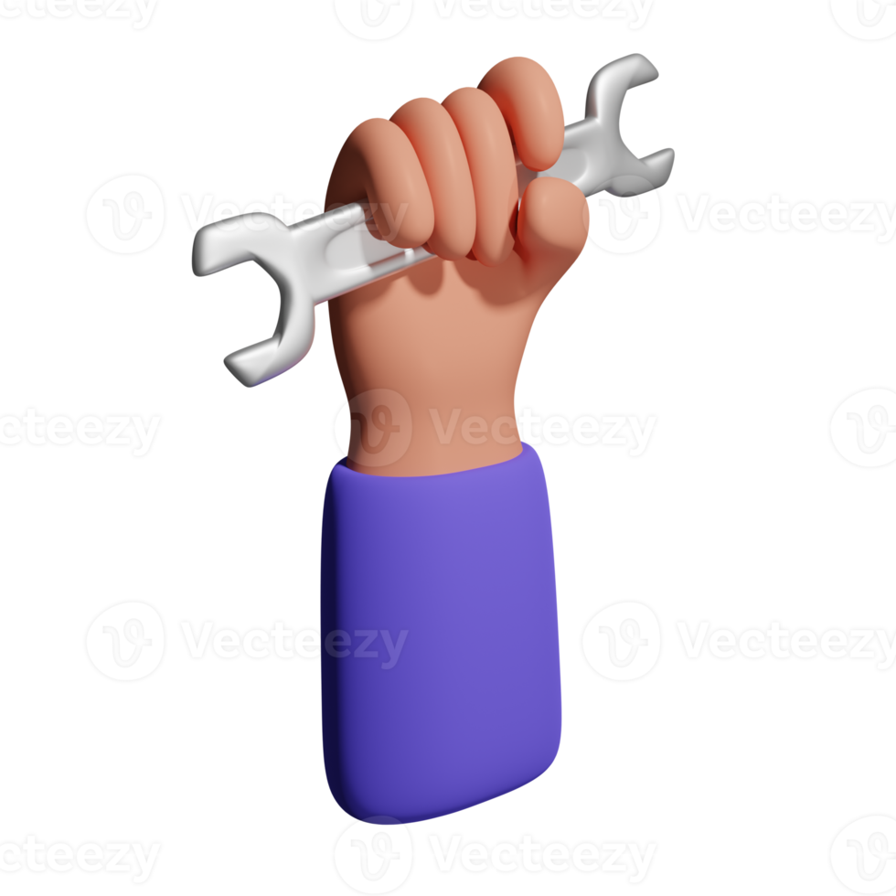 Hand holding wrench 3d illustration png