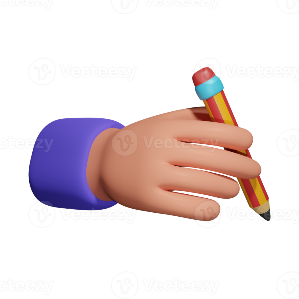 hand holding a pencil 3d illustration png