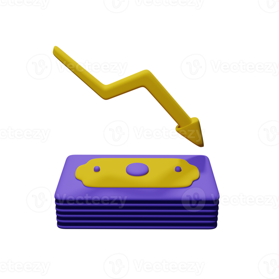 money and down arrow 3d illustration png