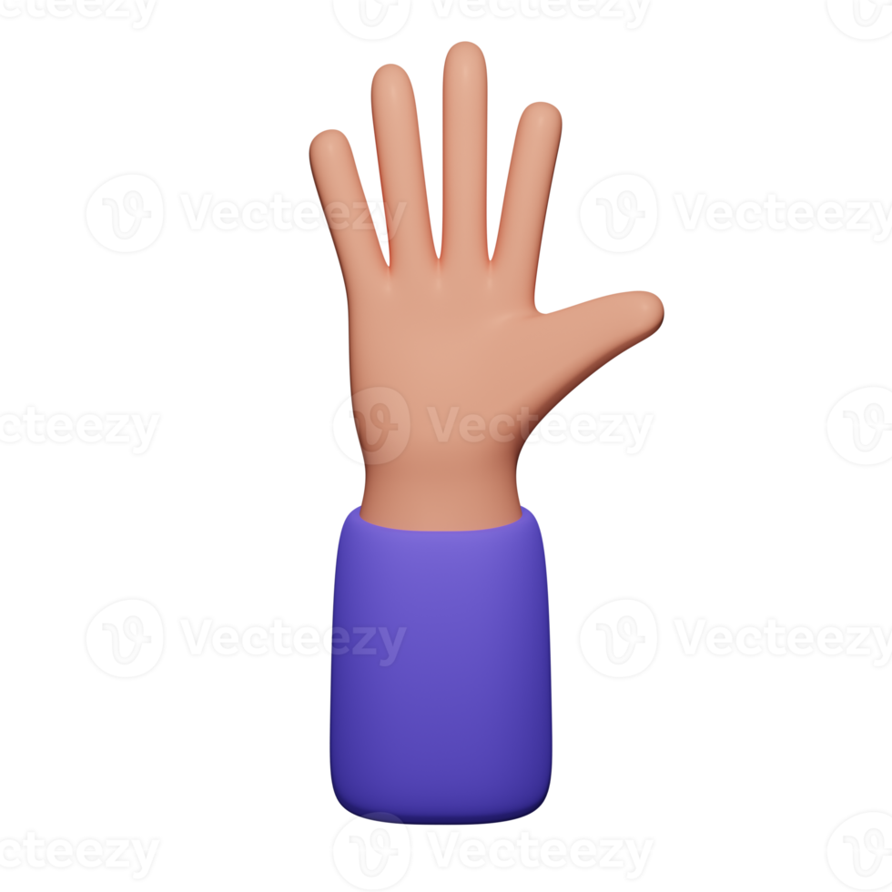 hand showing five fingers 3d illustration png