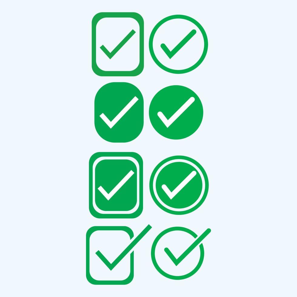 Check mark green line icons. Vector illustration. - Vector