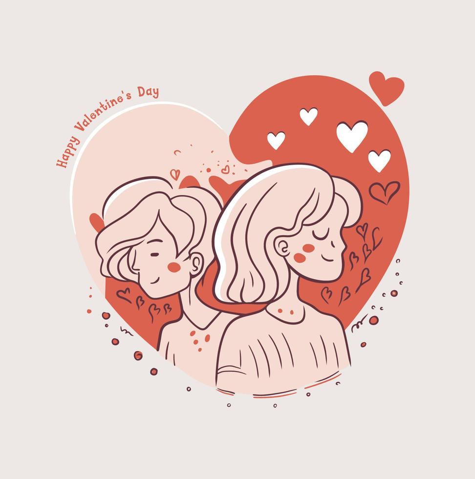Happy Valentine's Day Vector minimalist illustrations of boy and girl in love