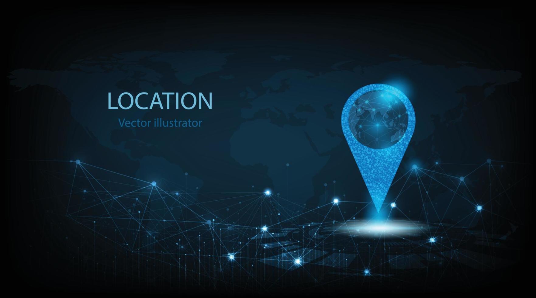 Concept of Gps technology background.Vector pin icon Gps on dark blue background.Travel way concept.Find trip, Geo pinpoint.Location navigator vector illustration.