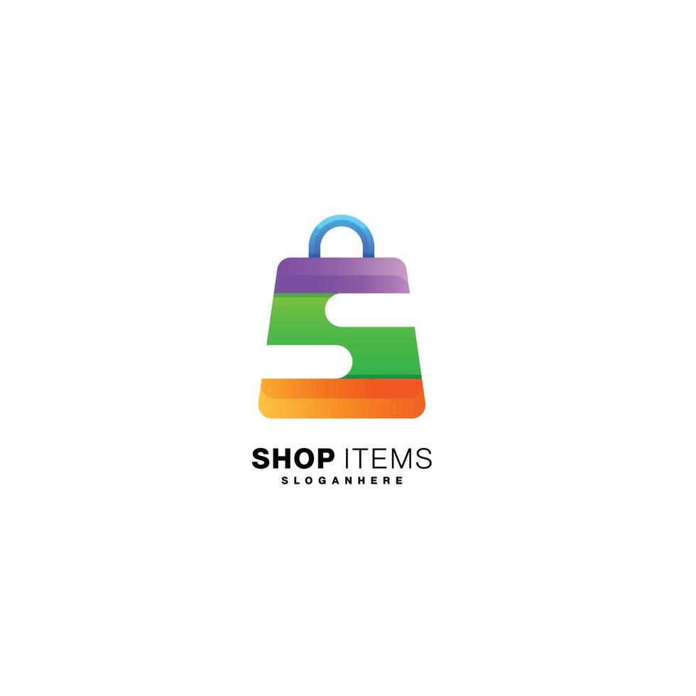 letter s with shop bag logo colorful design vector
