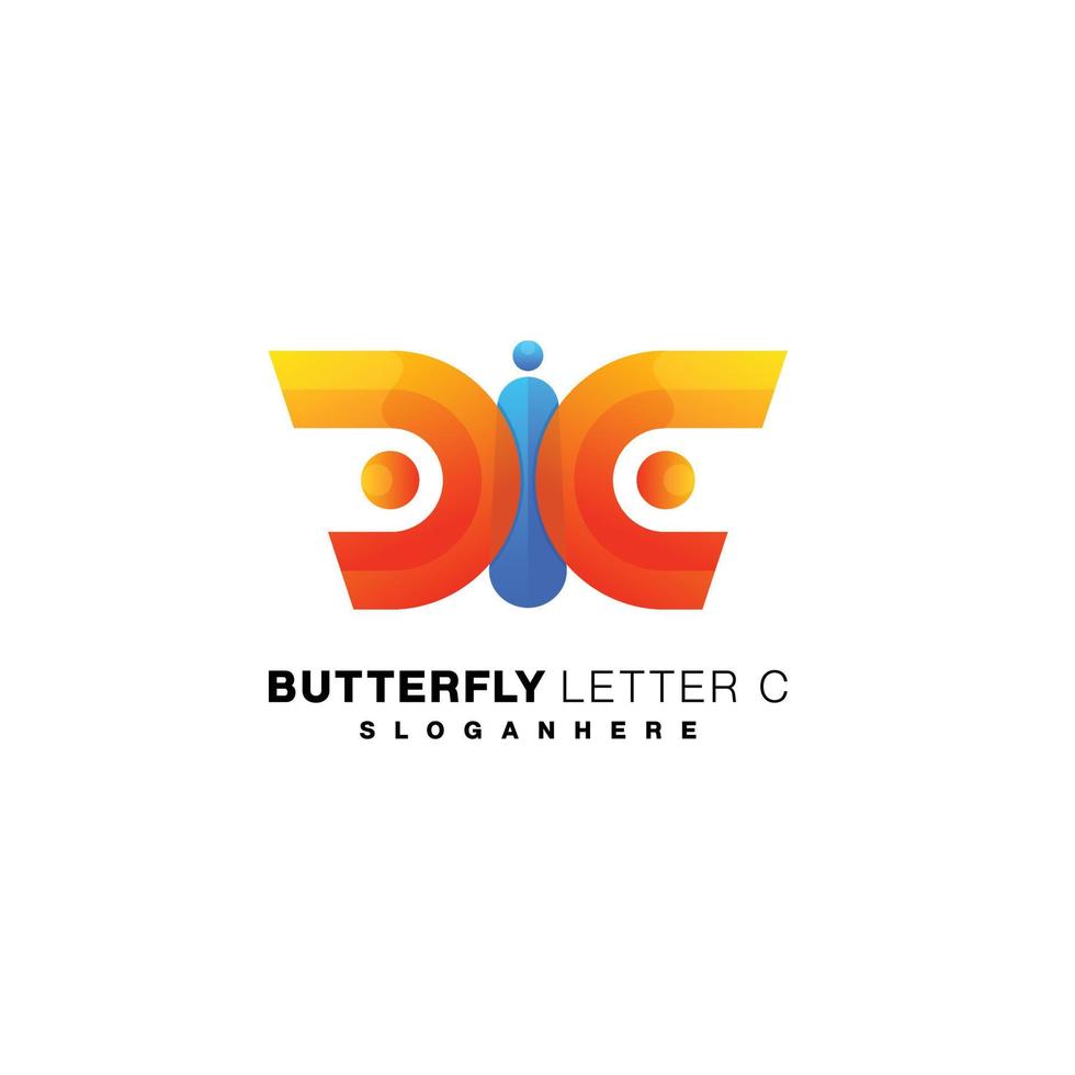 mariposa con logotipo de letra c diseño colorido degradado vector