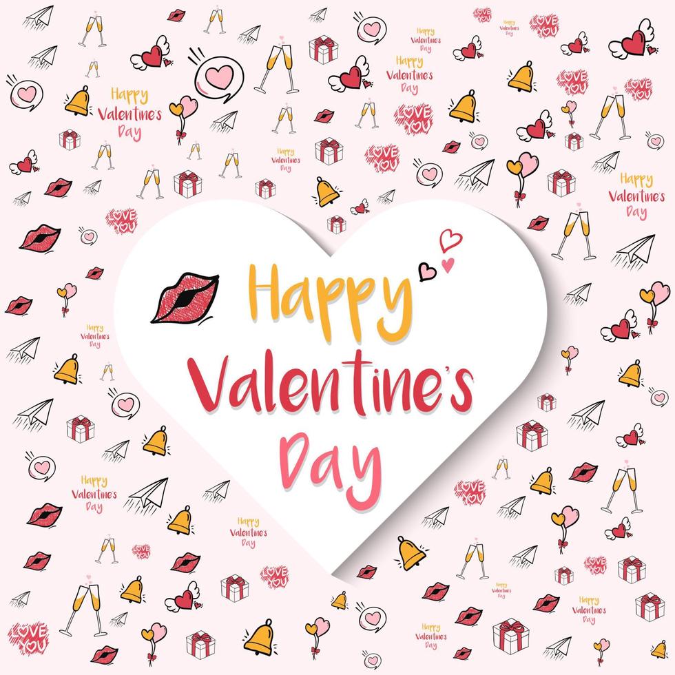 happy valentines day greeting card design with doodle element vector