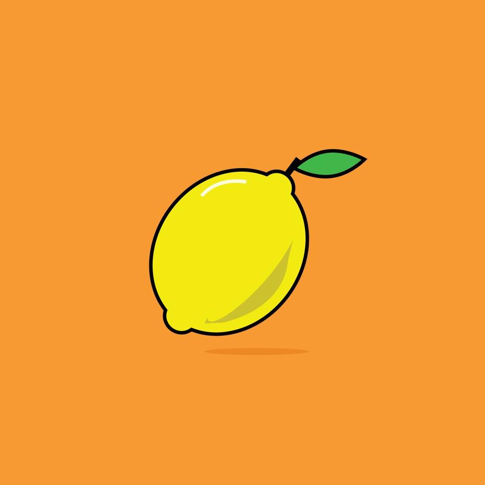 arte plano, estilo de contorno, icono de limón sobre fondo naranja vector