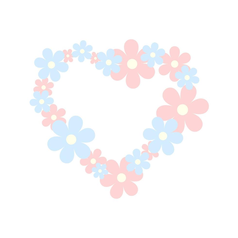 Heart made of pink and blue flowers on a white background vector