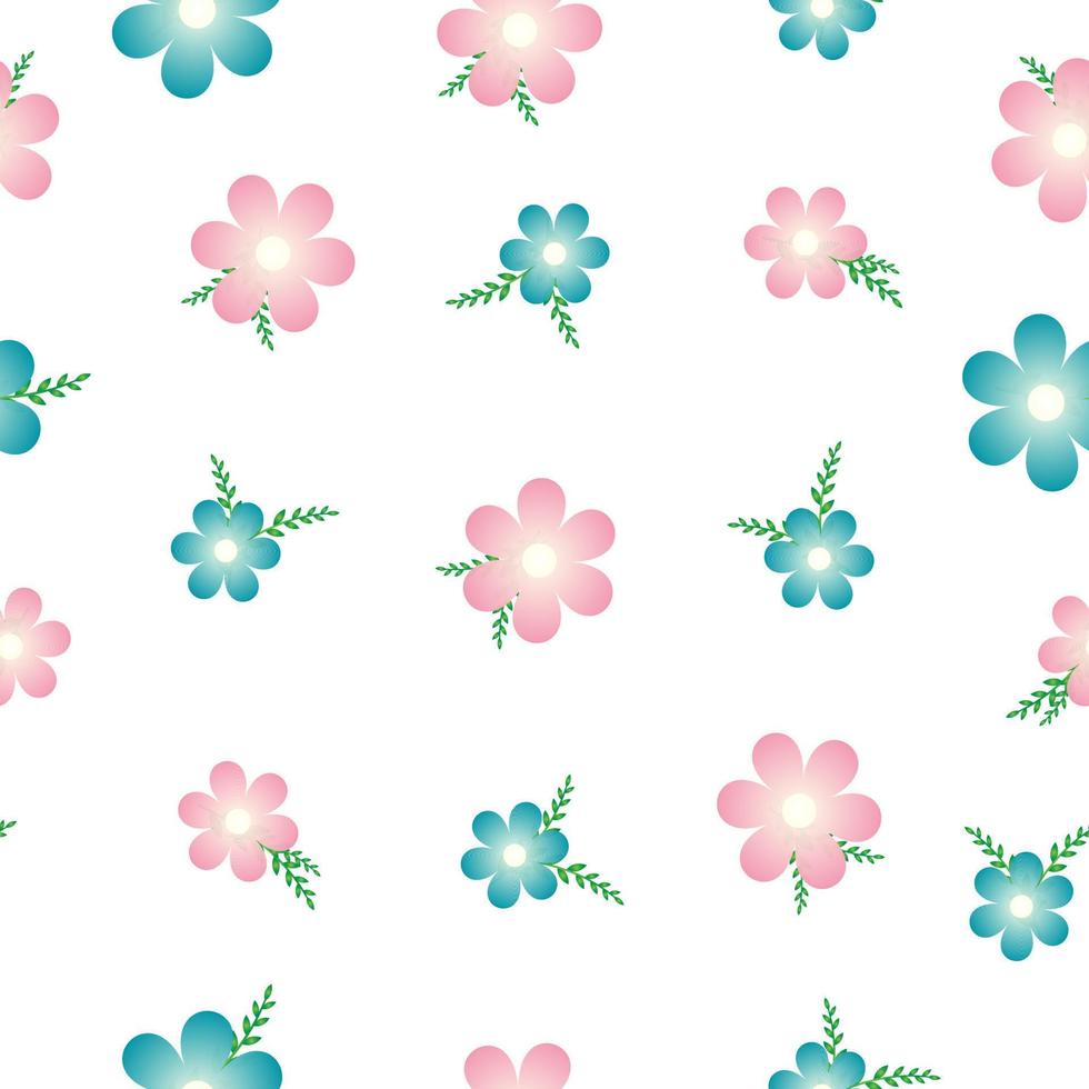 Seamless pattern of pink and blue flowers on a white background vector