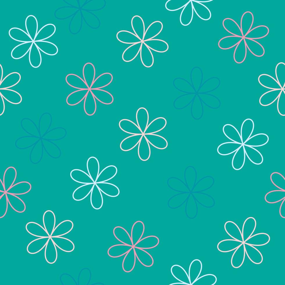 Pastel contours of flowers on a green background seamless pattern vector