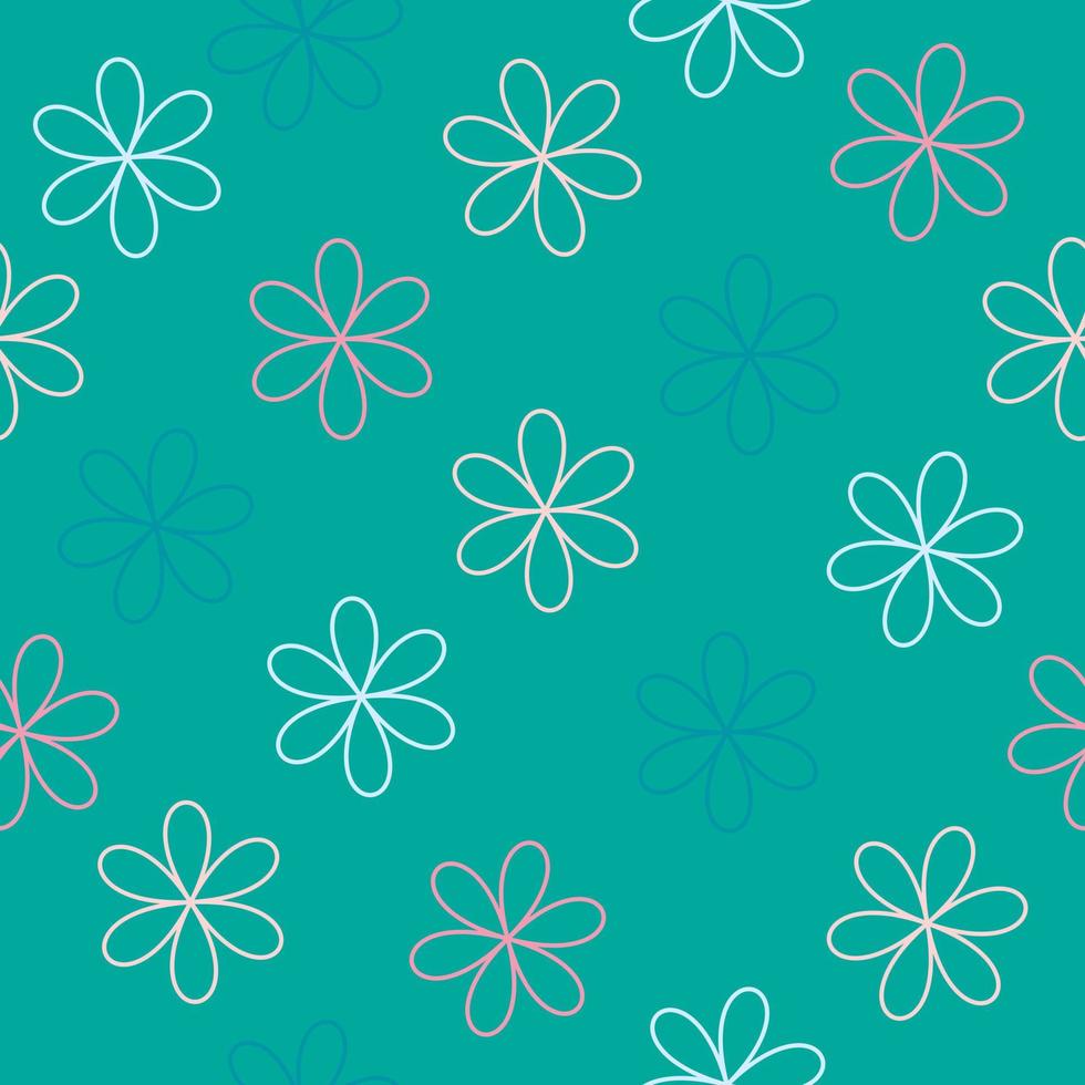 contornos pastel de flores en un patrón sin costuras de fondo verde vector