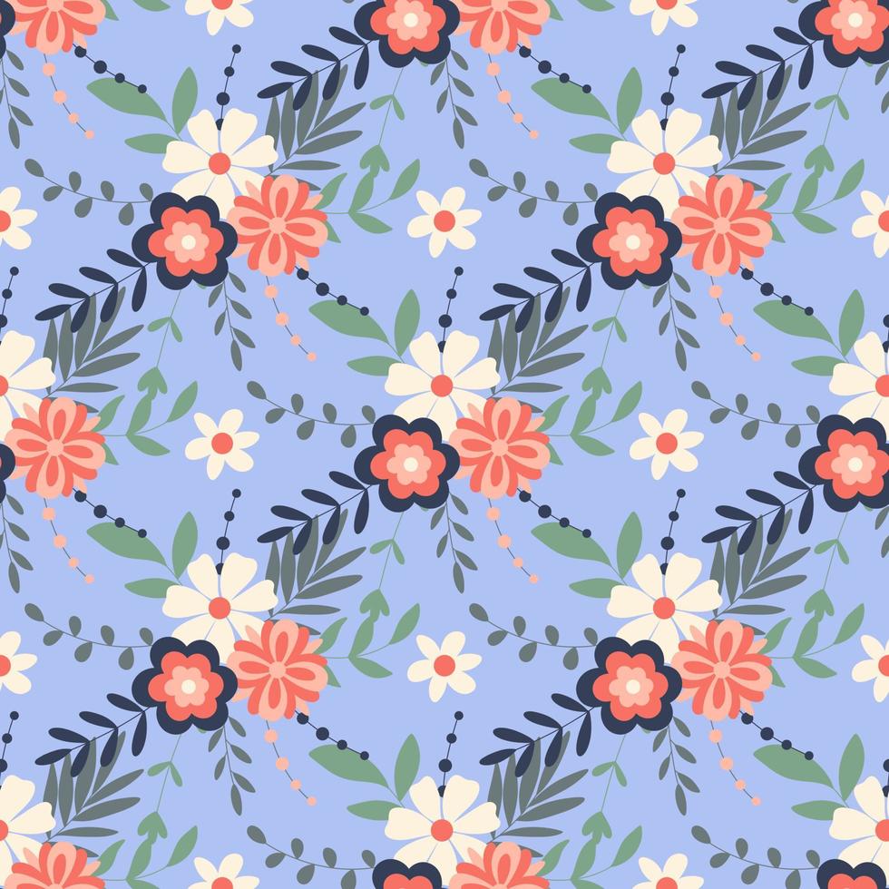 Spring blossom botanical foliage, herbs and flowers seamless pattern vector