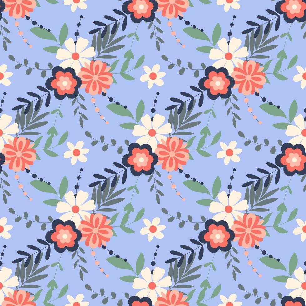 Spring blossom botanical foliage, herbs and flowers seamless pattern vector