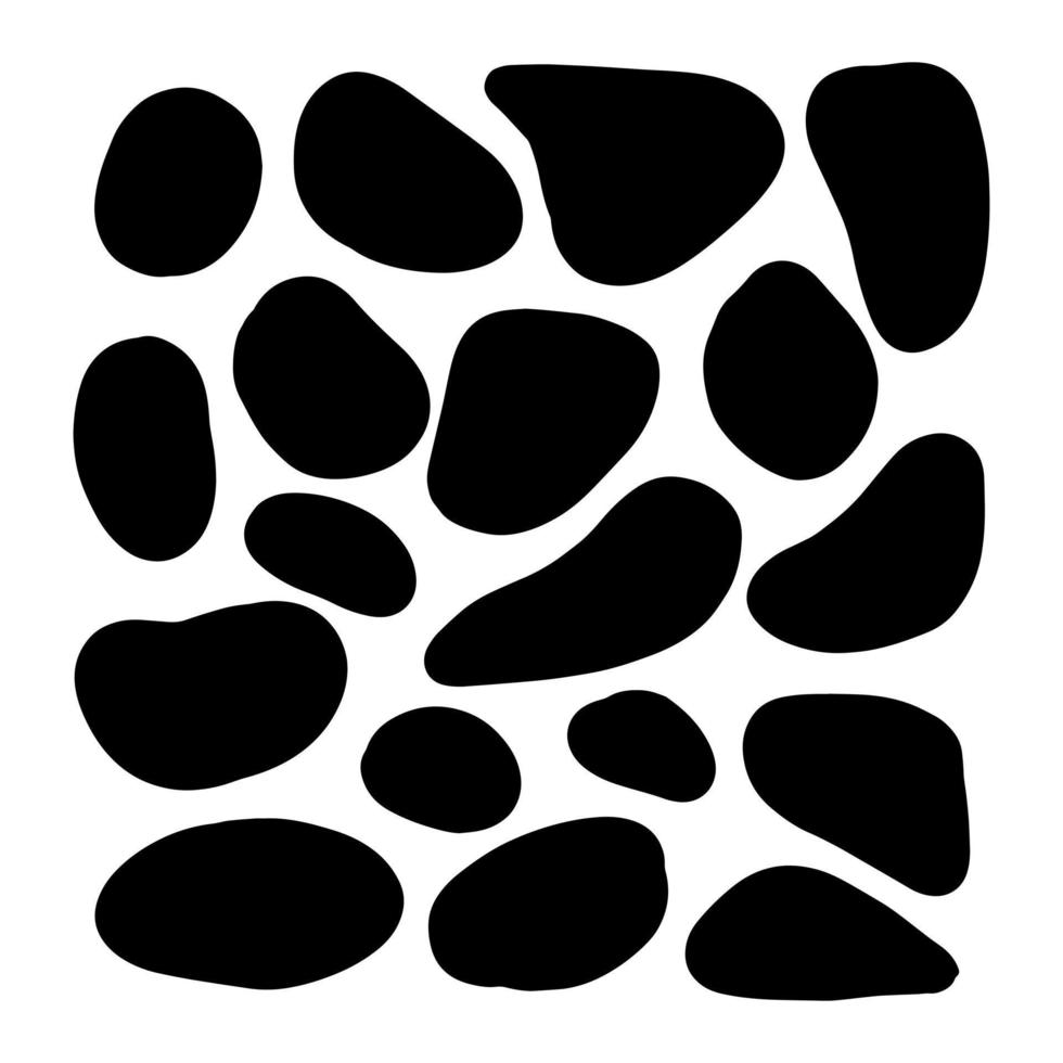 Random organic blobs, Random blots, ink blots, Spot shapes. Splash, spot chart. A drop of liquid, liquid. Pebbles, stone silhouettes. vector