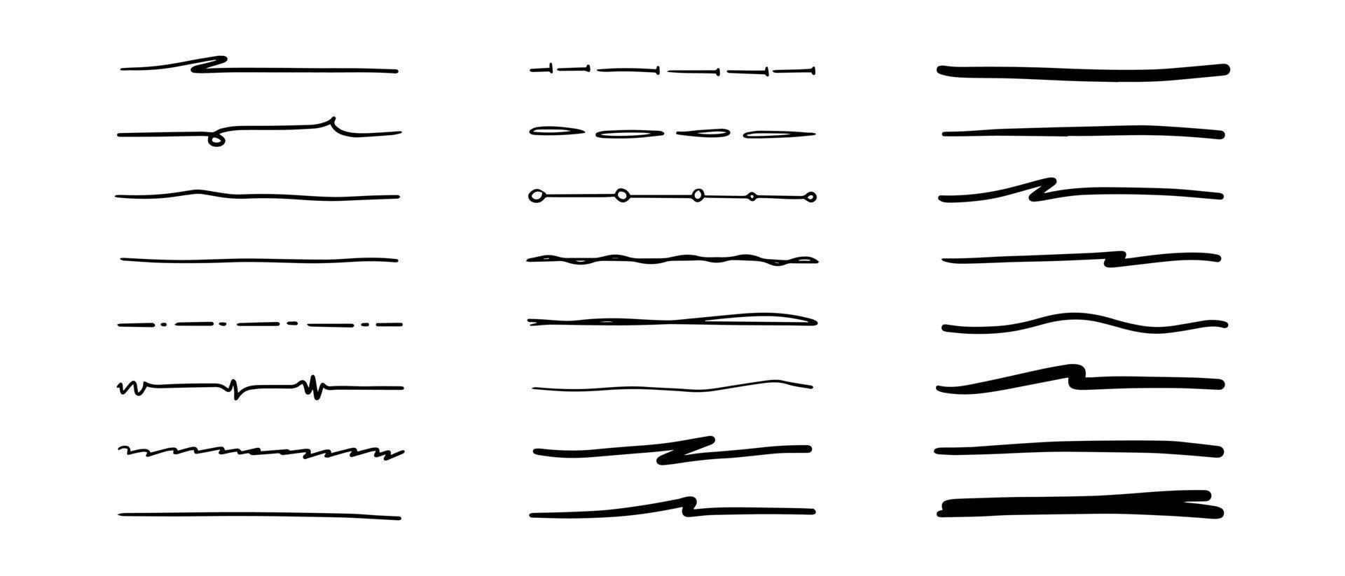 Vector set of hand drawn underline.