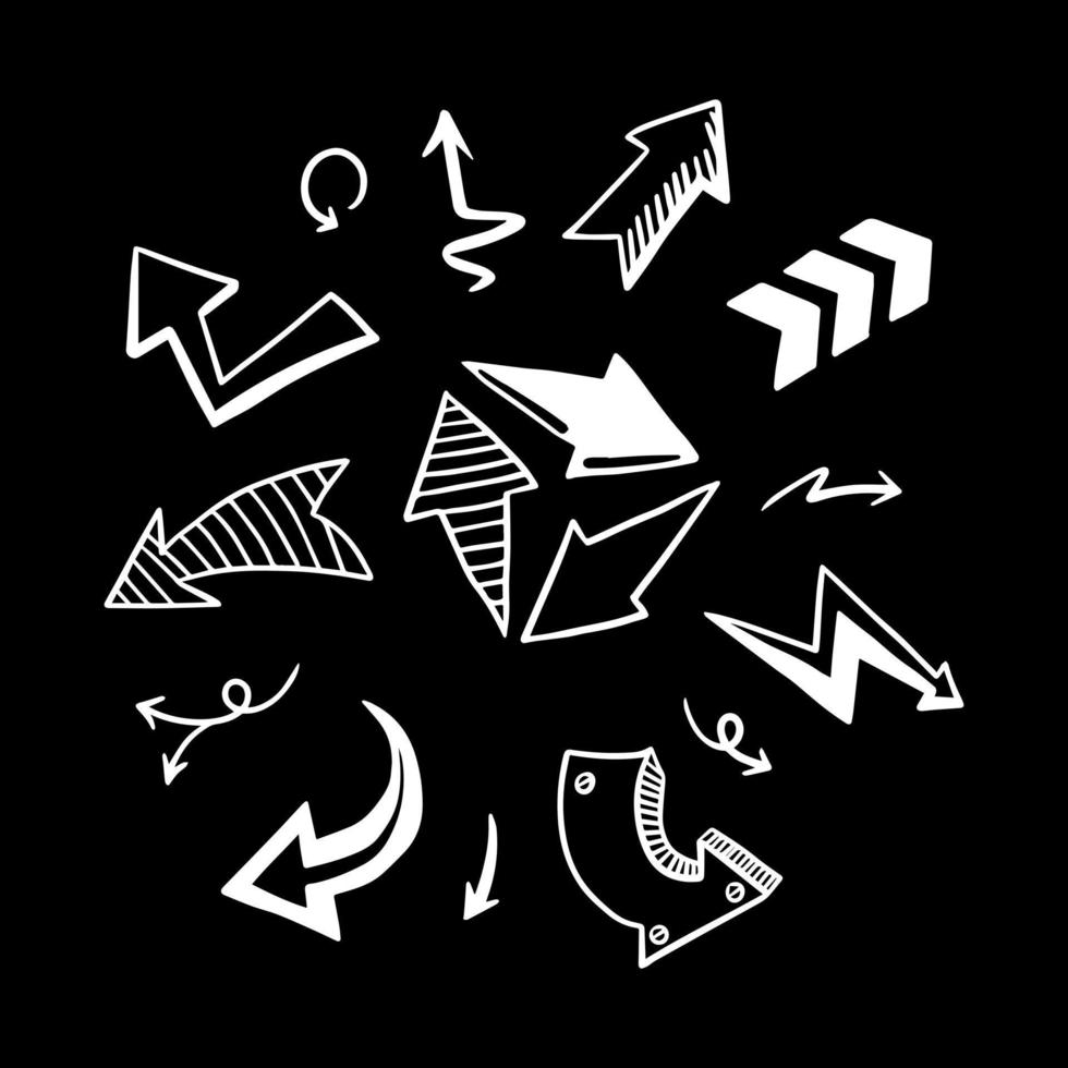 hand drawn arrow set. Doodle vector illustration.