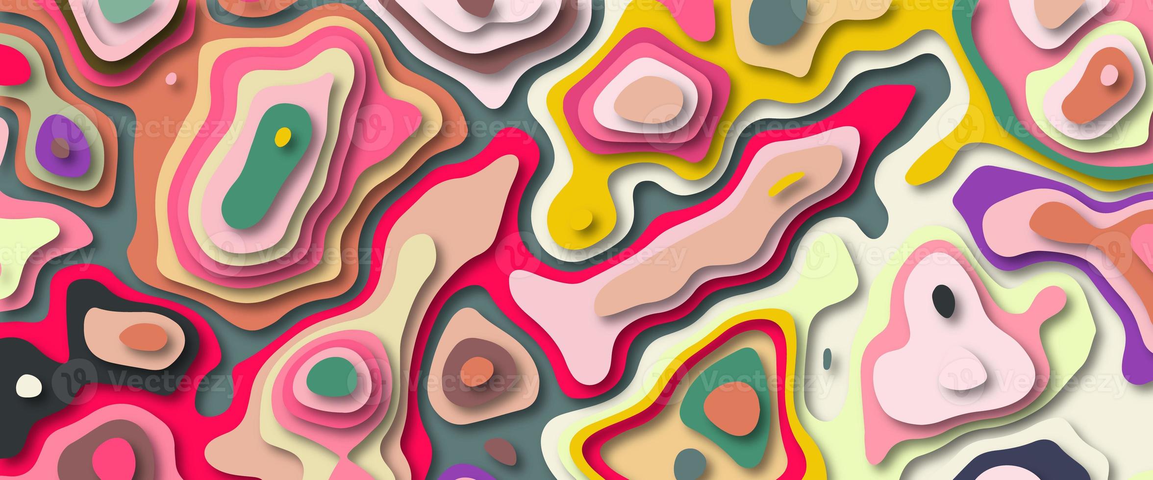 Abstract realistic paper cut decoration textured with wavy layers. Colorful papercut and multi-layer cutout geometric pattern. Paper cut shapes layout for business presentations, flyers, posters photo