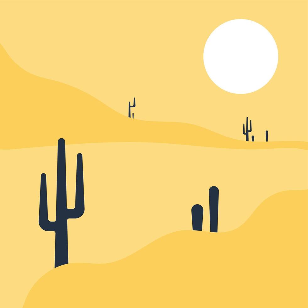 Flat abstract icon, sticker, button with desert, sun, cactuses. vector