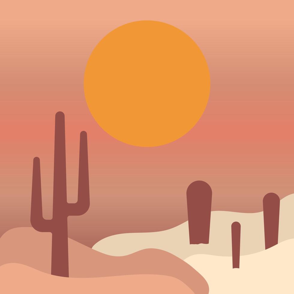 Flat abstract icon, sticker, button with desert, sun, cactuses. vector