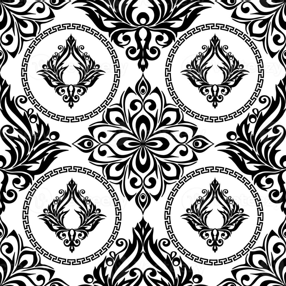 seamless graphic pattern, tile with abstract geometric black ornament on white background, texture, design photo