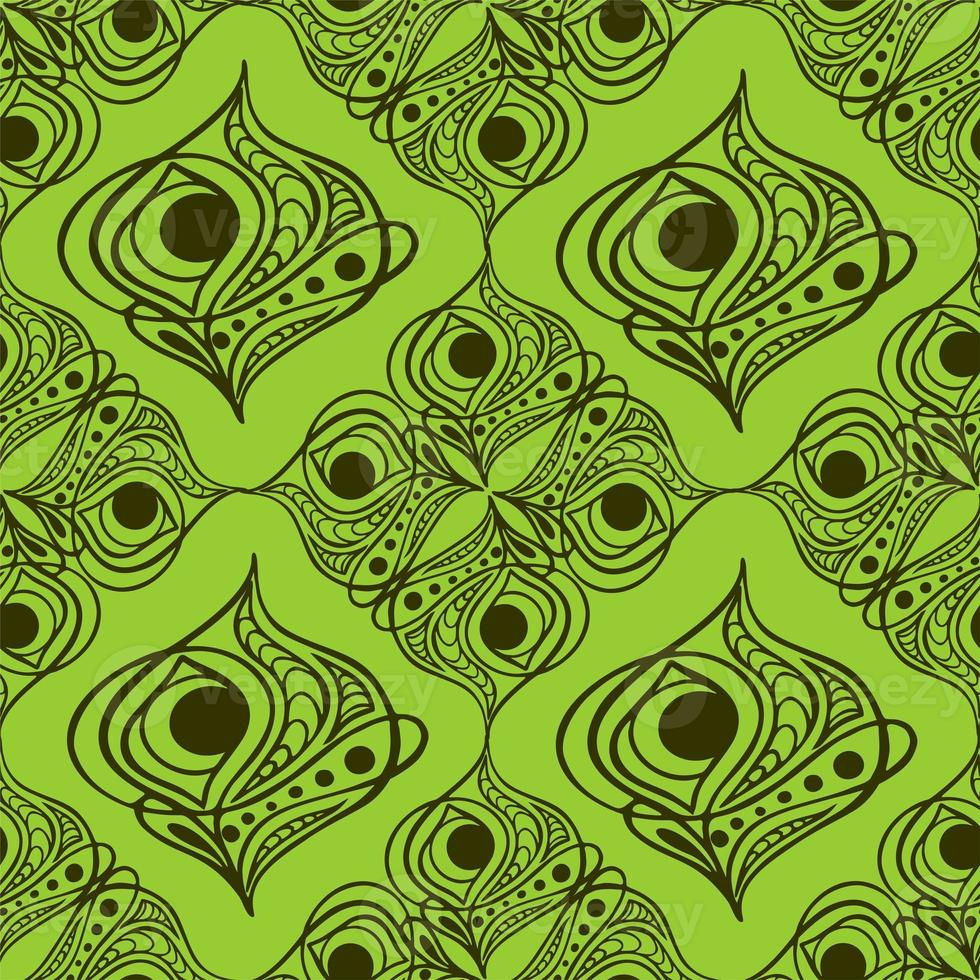 seamless tile pattern of abstract geometric green elements on olive background, texture, design photo