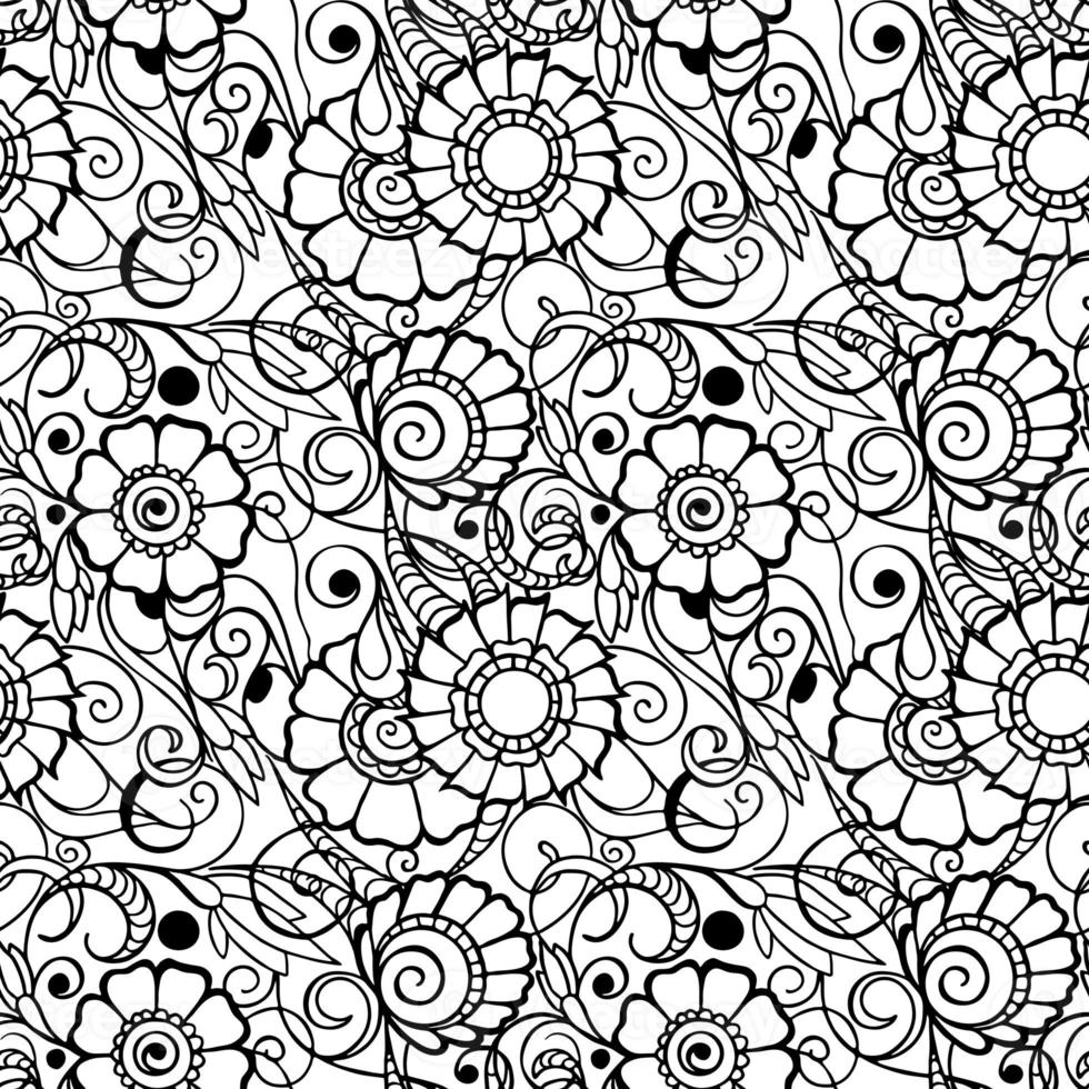 seamless pattern of black contours of flowers on a white background, texture, design photo