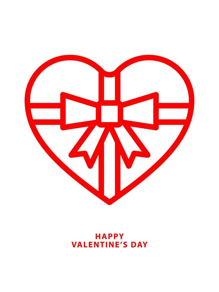 Happy Valentine's Day card, red line heart shaped gift box vector