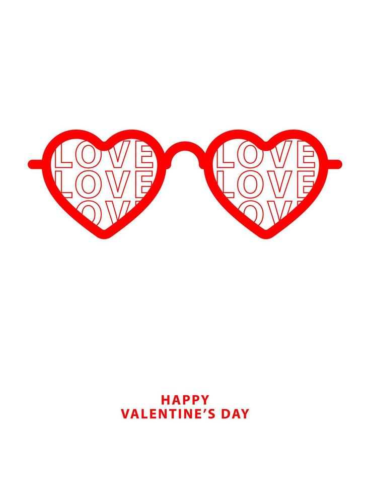 Happy Valentines Day card, red line heart shaped sunglasses vector