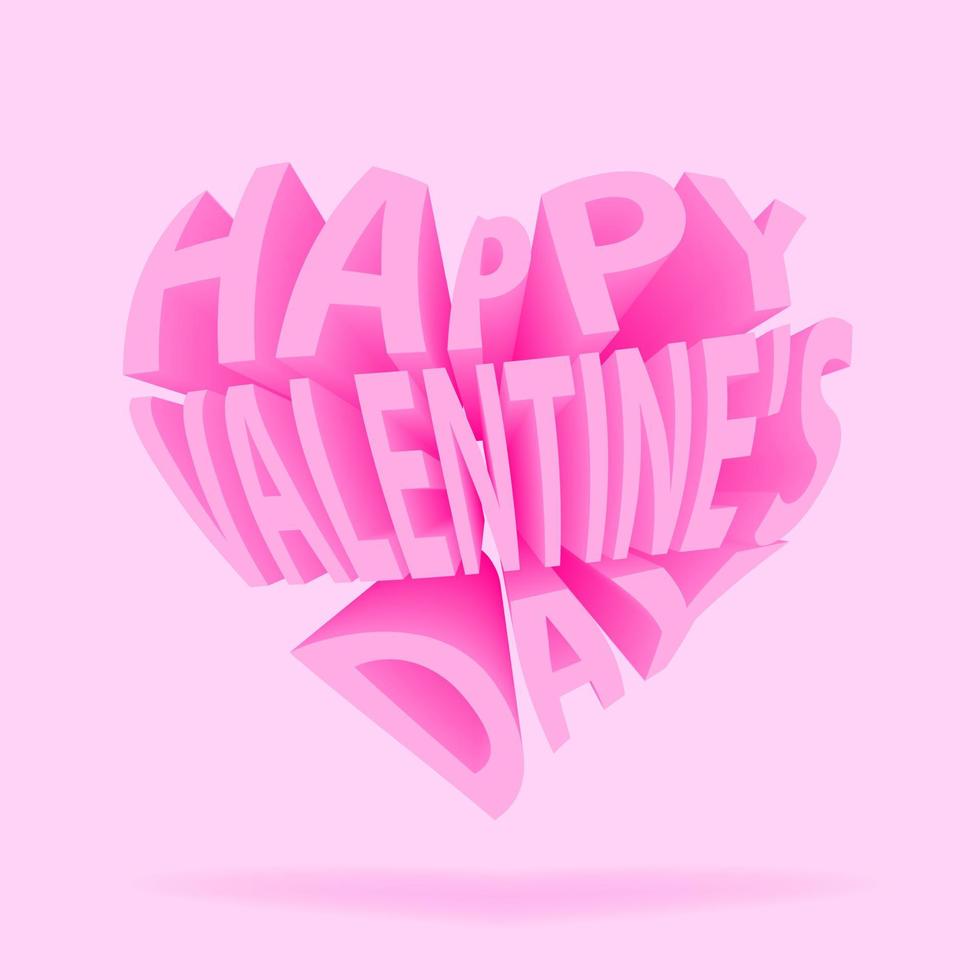 feliz día de san valentín, ilustración de tipografía en forma de corazón vector