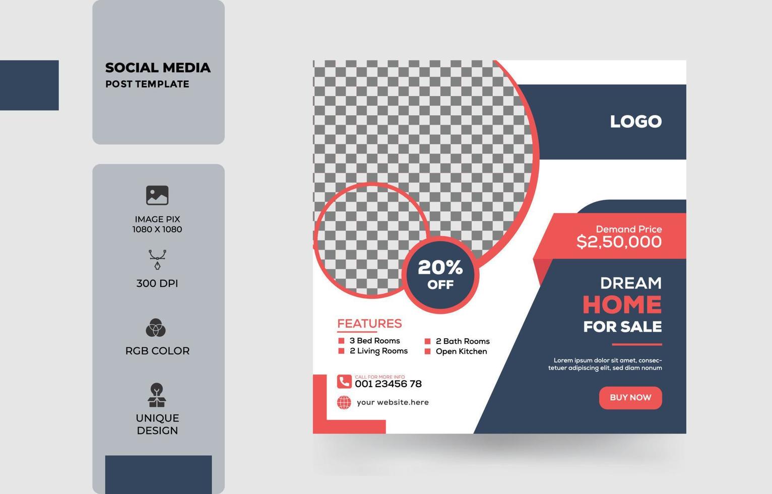 Modern home for sale social media post template Free Vector