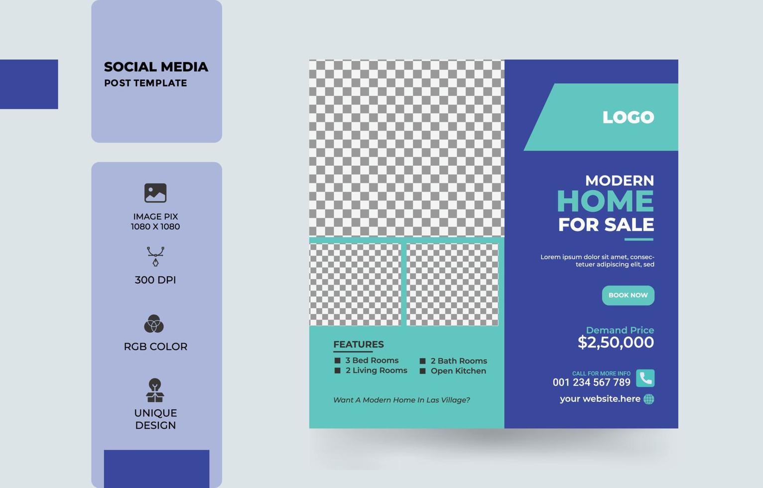 Modern real estate home for sale social media post design web banner template  Free Vector