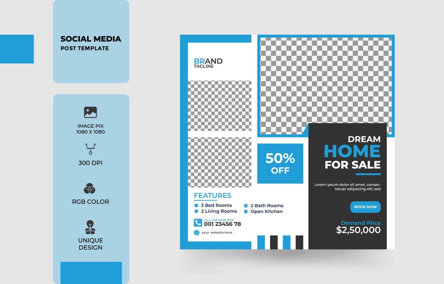 Modern home property square banner social media post template design Free Vector