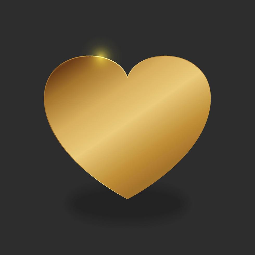 vector de corazón dorado brillante con fondo negro