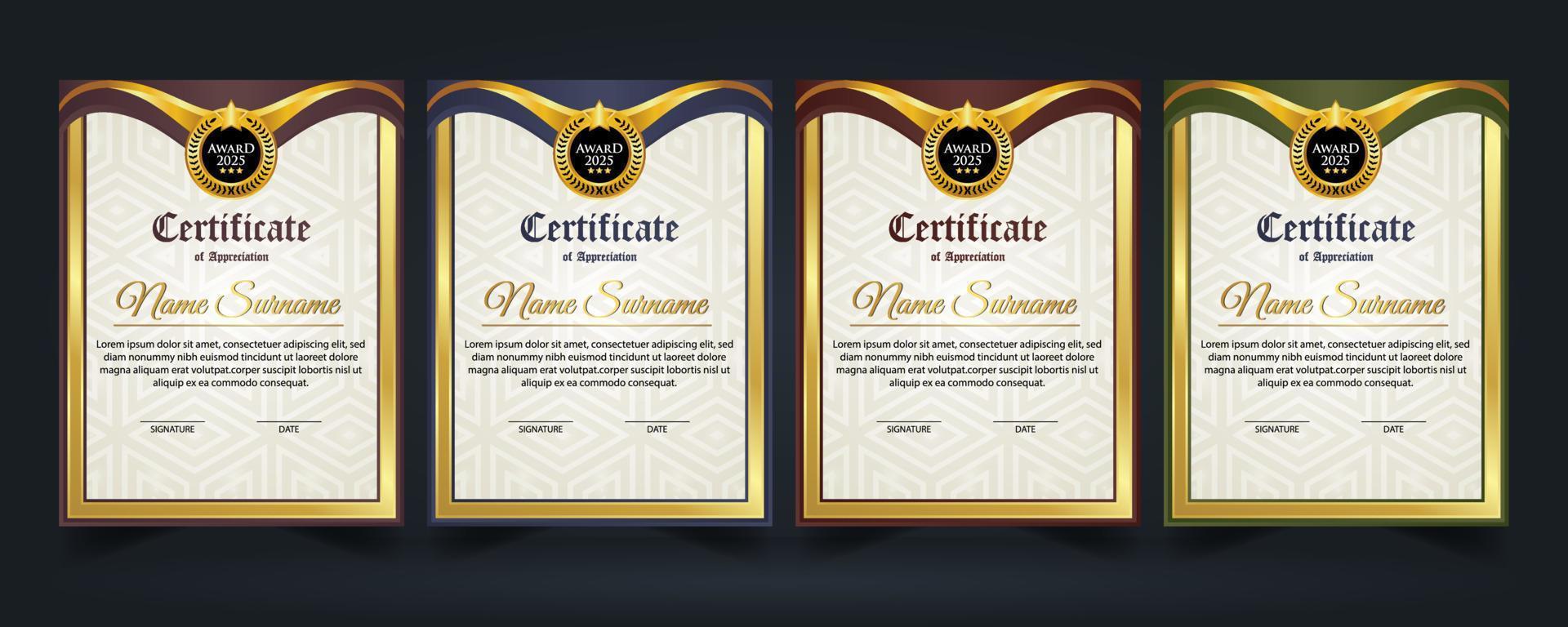 concepto de diseño de certificado de diseño moderno. diseño de plantilla de certificado de premio de vector de fondo de diploma de diseño moderno elegante y lujoso simple