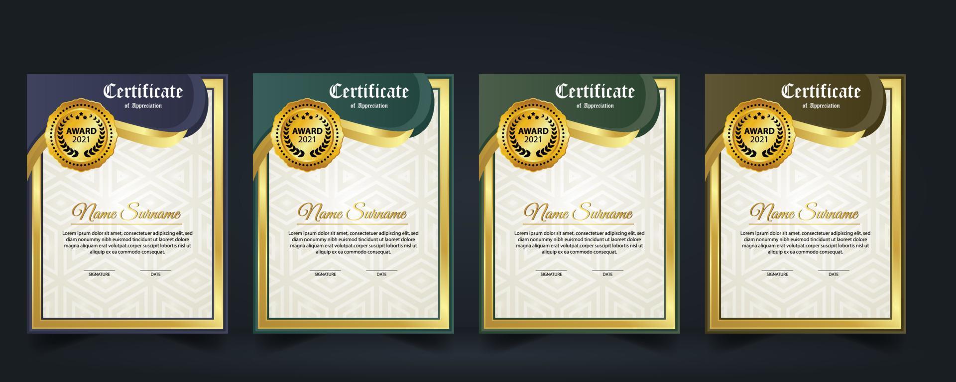 concepto de diseño de certificado de diseño moderno. diseño de plantilla de certificado de premio de vector de fondo de diploma de diseño moderno elegante y lujoso simple