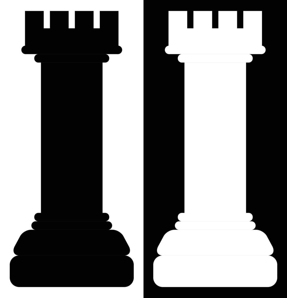 Rook, chess rook, black rook and white rook, chess piece, abstract, monochromatic, suitable for icon and sign and tag and banner, vector illustration, creative design