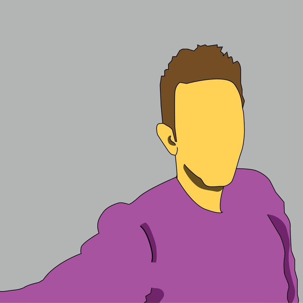 un hombre tomando selfie, adecuado con cualquier fondo, tipo sin rostro, un tipo con cabello castaño corto, vector de ilustración de tipo selfie, colores púrpura y gris y marrón